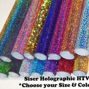 Siser Easyweed Heat Transfer Vinyl - Holographic HTV - Choose your size and Color! - Glitter Tshirt Vinyl - Use Cameo, Silhouette, Cricut