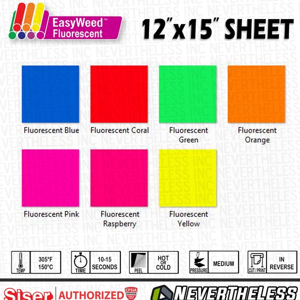 Siser Easyweed Fluorescent HTV Heat Transfer Vinyl - 12"x15" 1pk