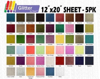 Siser Easyweed Glitter and Neon Glitter  HTV Heat Transfer Vinyl - 12"x20" 5pk