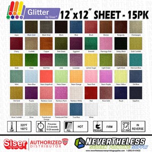 Siser Easyweed Glitter and Neon Glitter  HTV Heat Transfer Vinyl - 12&quot;x12&quot; 15 pk