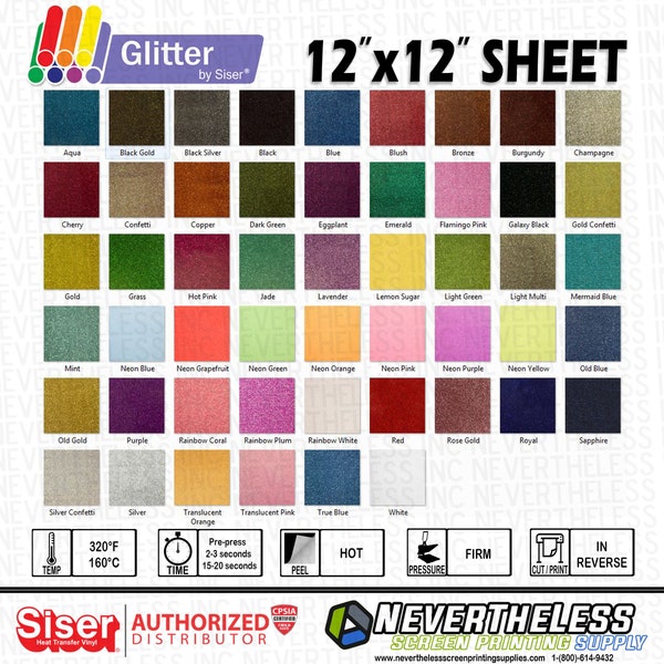 Siser Easyweed Glitter and Neon Glitter  HTV Heat Transfer Vinyl - 12"x12" 1pk