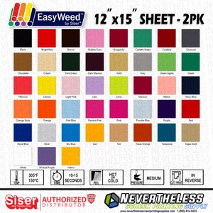 Siser Easyweed HTV Heat Transfer Vinyl - 12&quot;x15&quot; - 2 pack - Message your color choices!