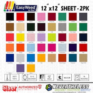 Siser Easyweed HTV Heat Transfer Vinyl - 12&quot;x12&quot; - 2 pack - Message with color selection!