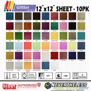 Siser Easyweed Glitter and Neon Glitter  HTV Heat Transfer Vinyl - 12&quot;x12&quot; 10pk