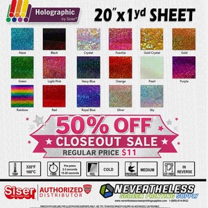 Siser Holographic HTV - 20"x1yd - Easyweed Glitter Heat Transfer Vinyl - Iron On or Heat Press - Glitter Tshirt Transfer - Silhouette Vinyl Bild 1