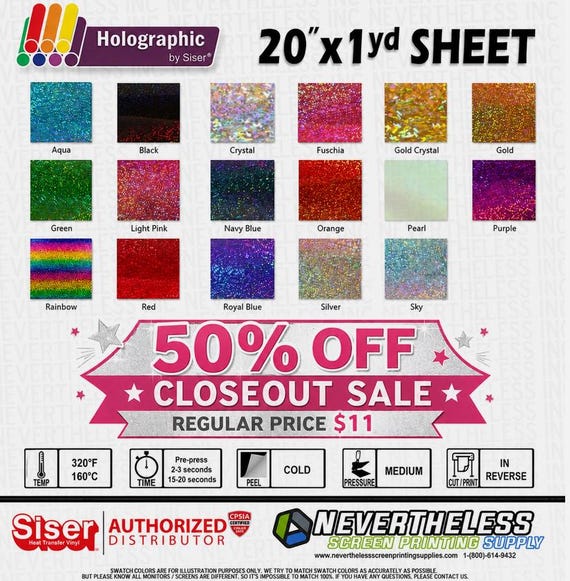 Siser Holographic HTV - 20"x1yd - Easyweed Glitter Heat Transfer Vinyl - Iron On or Heat Press - Glitter Tshirt Transfer - Silhouette Vinyl