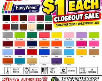ONE DOLLAR sale!  12"x 15" Siser EasyWeed HTV - 1 Sheet - Iron On Heat Transfer Vinyl Sheets - Works with Silhouette, Cameo, Cricut