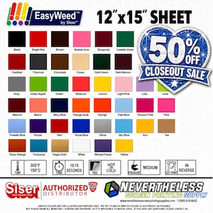 ONE DOLLAR sale!  12"x 15" Siser EasyWeed HTV - 1 Sheet - Iron On Heat Transfer Vinyl Sheets - Works with Silhouette, Cameo, Cricut