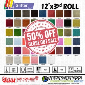Siser Easyweed Glitter and Neon Glitter  HTV Heat Transfer Vinyl - 12"x3 Yard Roll