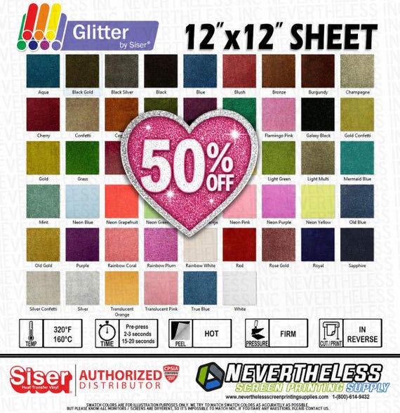 Siser Easyweed Glitter and Neon Glitter  HTV Heat Transfer Vinyl - 12"x12" 1 Sheet