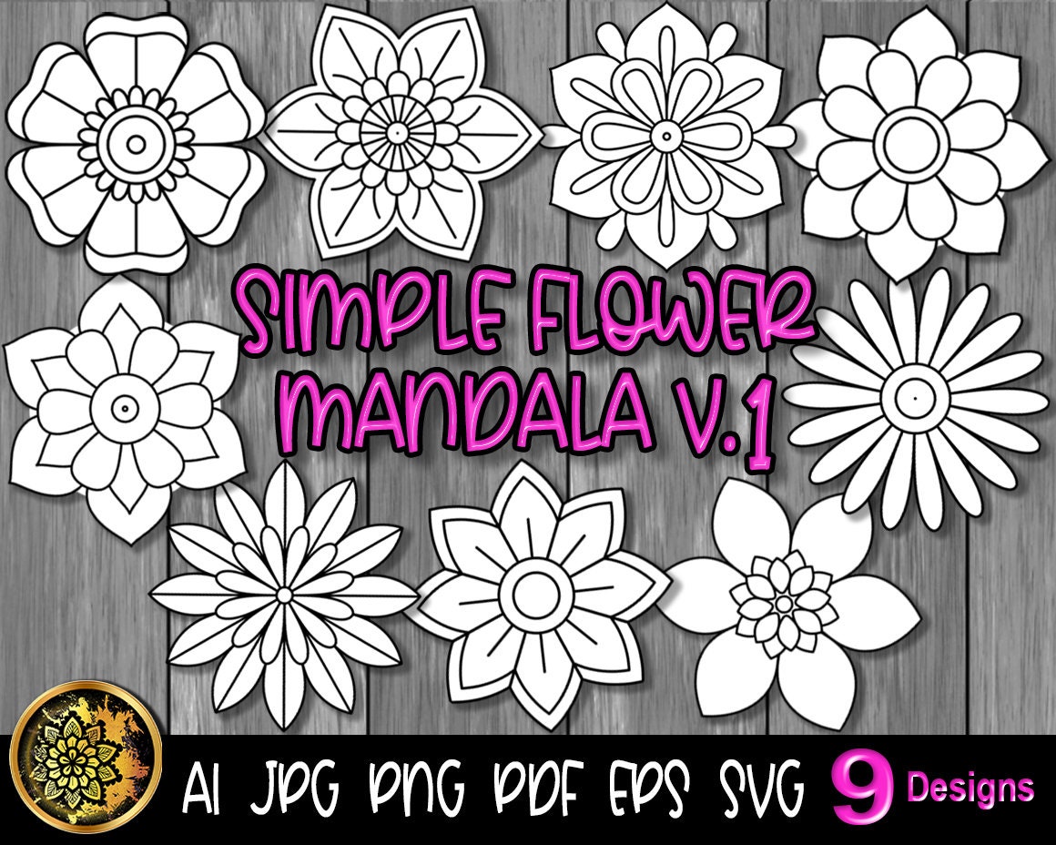 Simple Flower Mandala Set 1 Svg File Vector Art For Diy Etsy