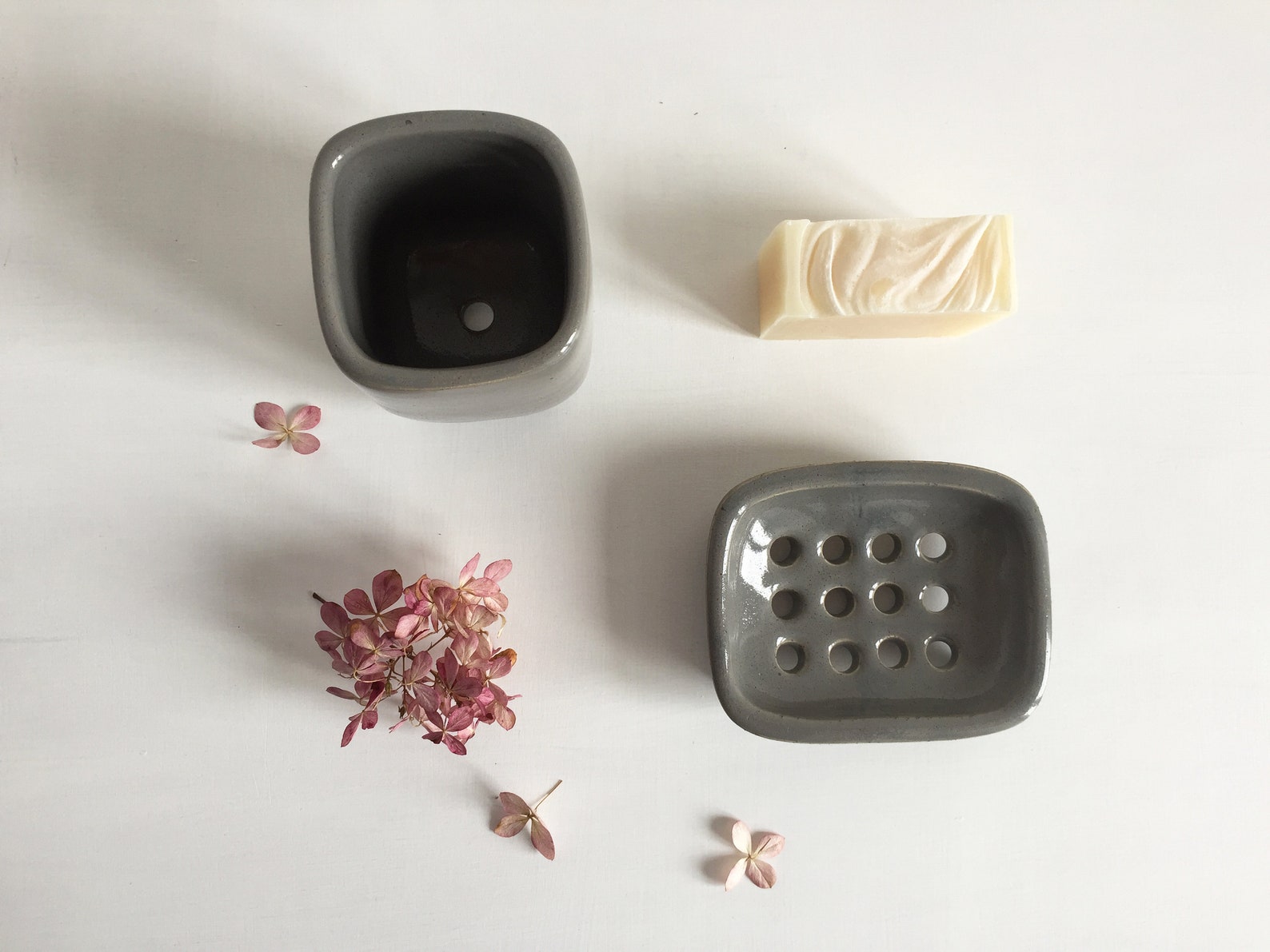 Ceramic Soap Dish and Toothbrush Holder Set / Gray Bathroom Etsy