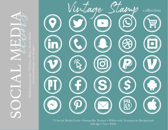 25 White Vintage Stamp Social Media Icons White Instagram Etsy