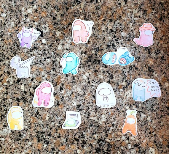 Pastel Among Us Style Character Stickers Set Of 12 Kawaii Etsy etsy
