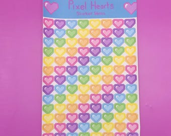 Pastel Pixel Hearts deco sticker sheet journalling - bullet journal - penpal - craft - scrapbook - planner . Kiss cut , die cut