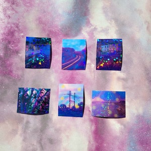 Lo-fi dreamy edit mixed holographic vinyl stickers , set of 6 .