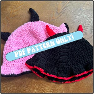 Crochet Bucket Hat Pattern -- *PDF PATTERN ONLY!* -- Devil Cutie Bucket Hat -- Crochet Bucket Hat -- Bucket Hat -- Devil Hat