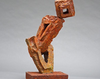 Geometric Man Sculpture: Handmade Mixed Media Rusty Art