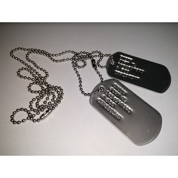 Custom Stamped Military ID Dog Tag - Set of 2 Tags with Chains