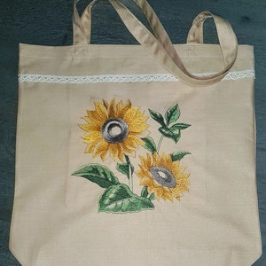 Cotton bag with machine embroidery - sunflowers - unique piece!!