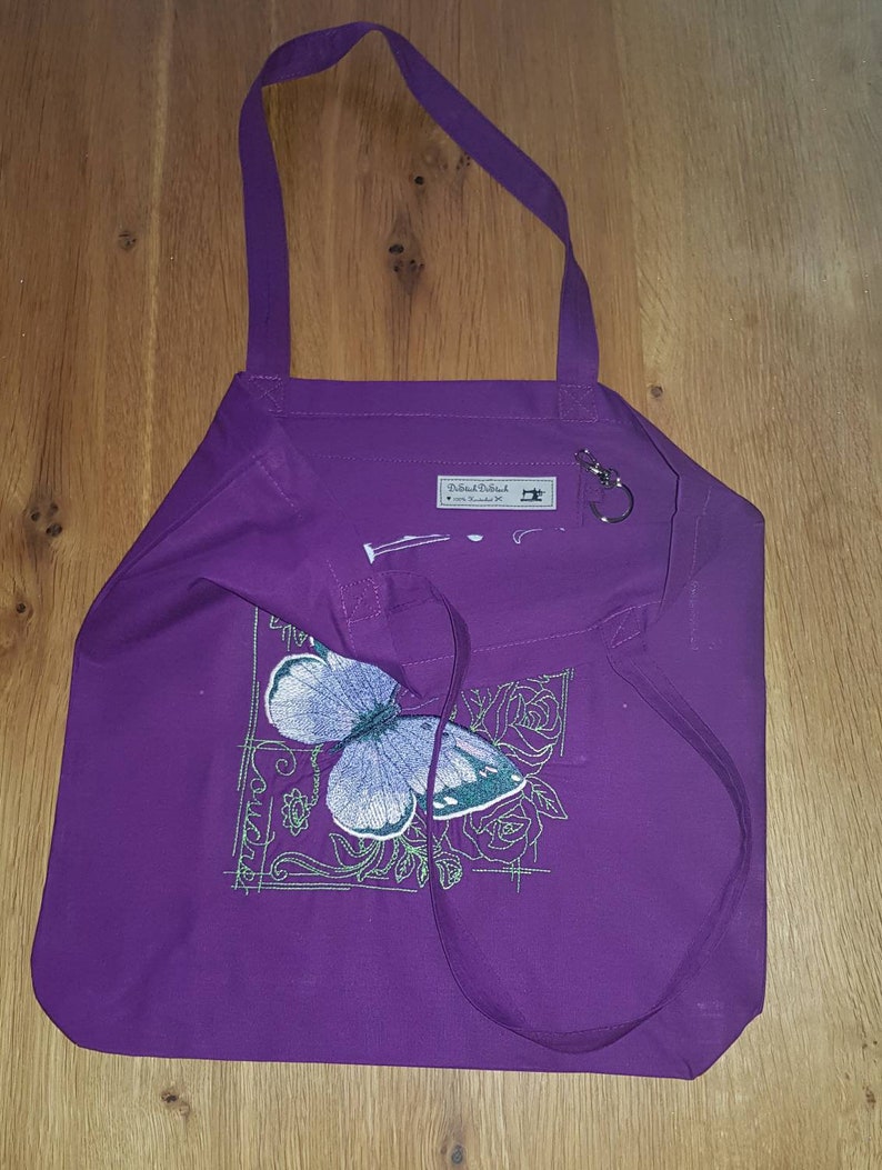 purple Cotton bag with machine embroidery unique!! delicate butterfly