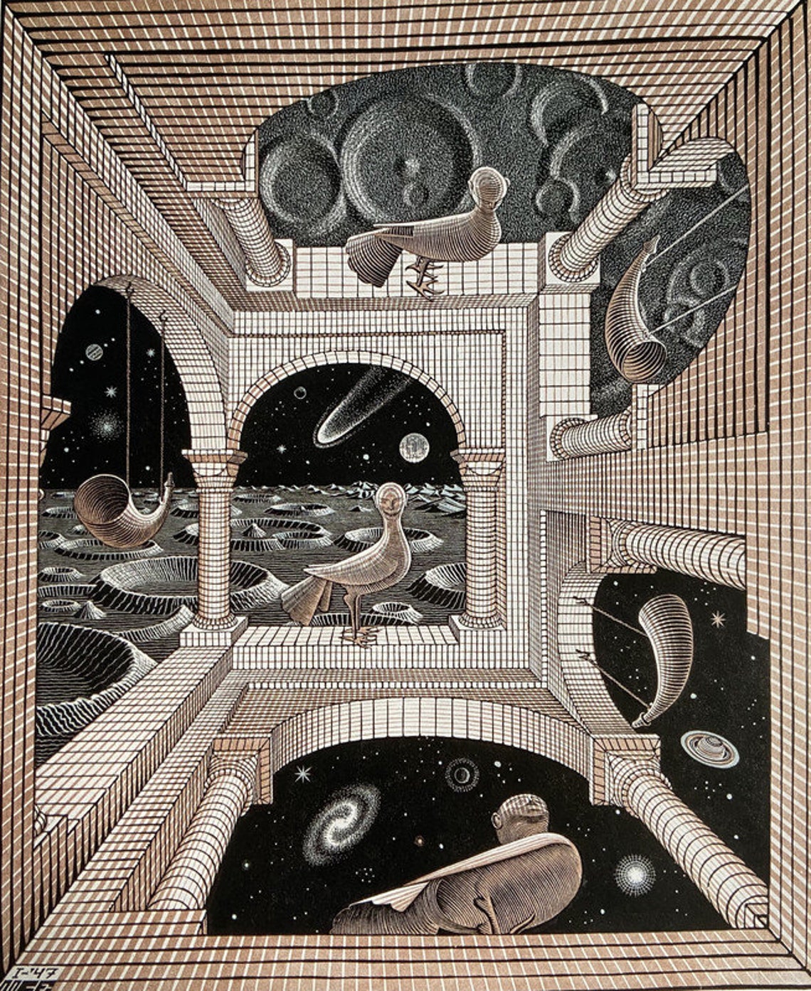 M.C. Escher Print in Colors Another World II Etsy