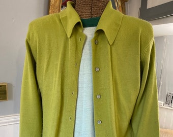 Vintage 90s Express Tricot Adult S Small Lime Green Button Up Acrylic Sweater