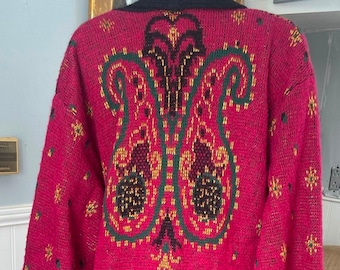 90s Vintage Cervelle Paisley Wool blend Sweater Coat Adult L Large