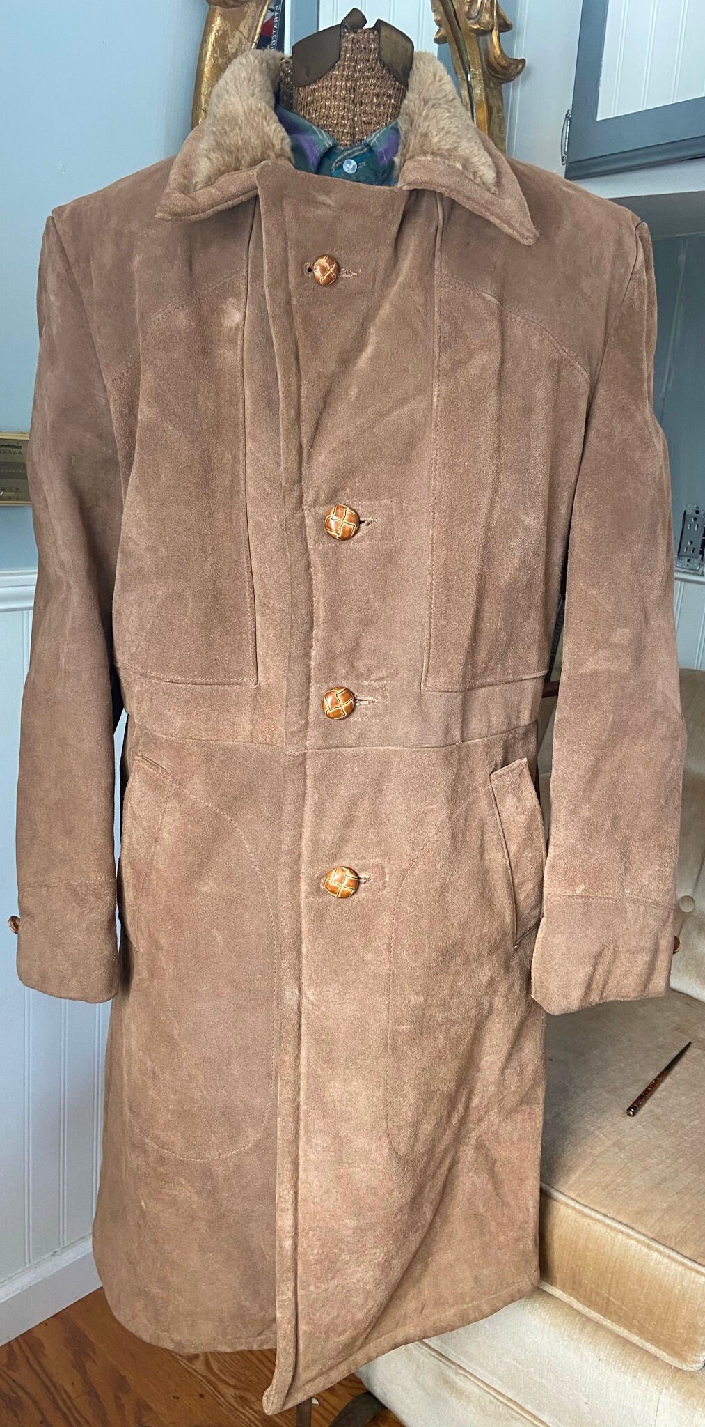 70s Vintage Genuine Suede Leather Faux Fur Lined Duster Coat - Etsy