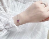 S925 single amethyst 8mm round bead bracelet 7-7.25 inches