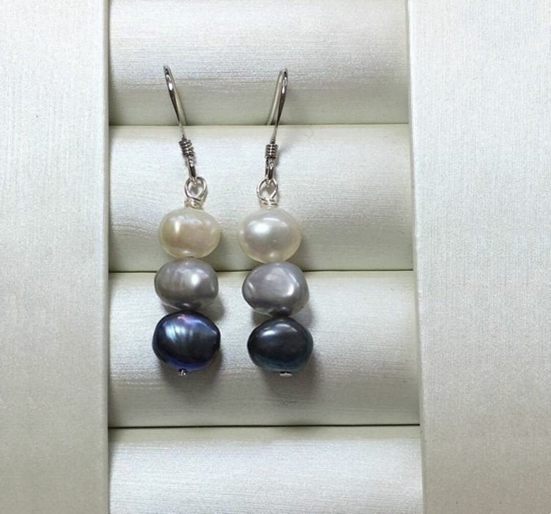 Classic Grey Pearl Drop Earrings In Silver-Tone