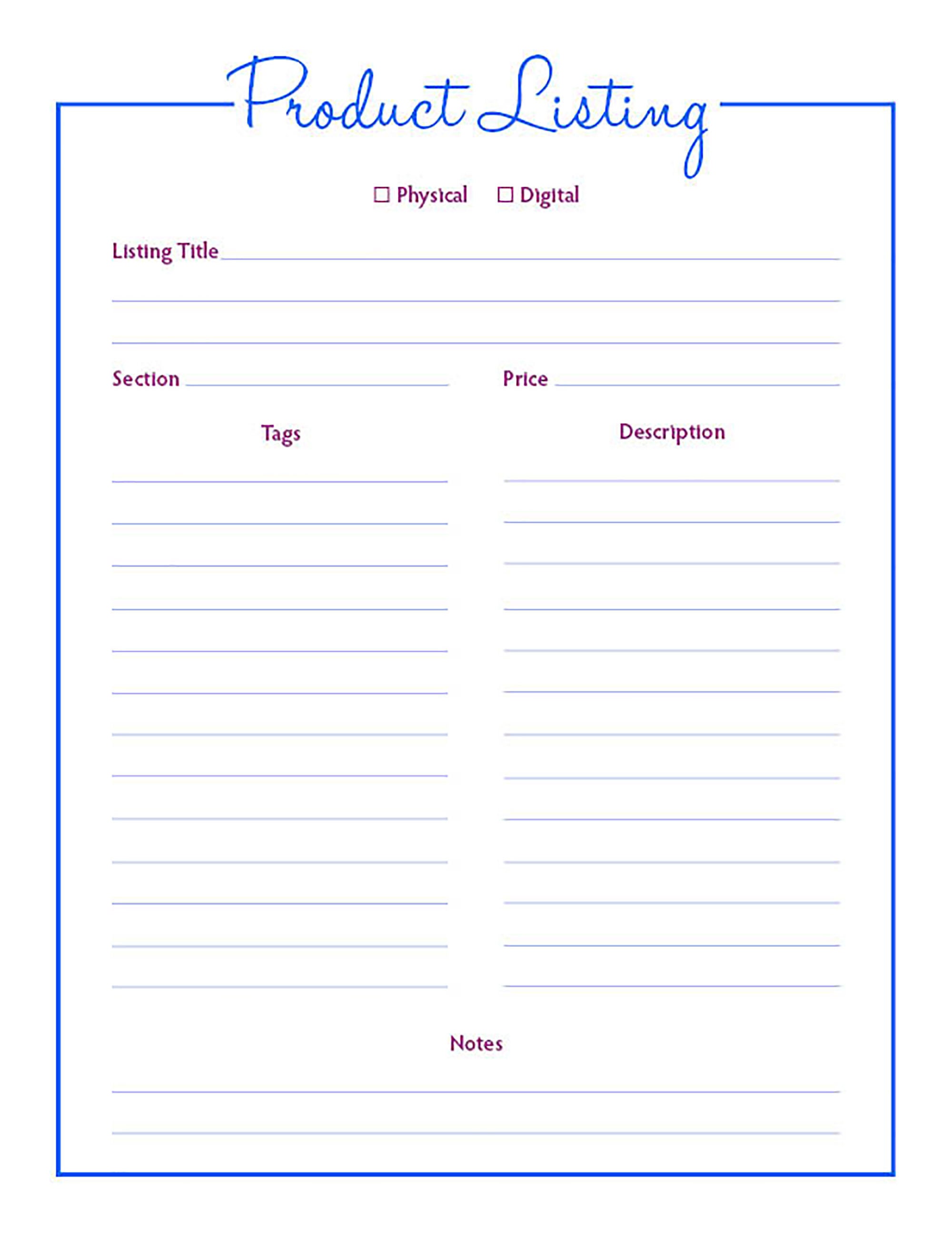 Product Listing Template Product Listing Template