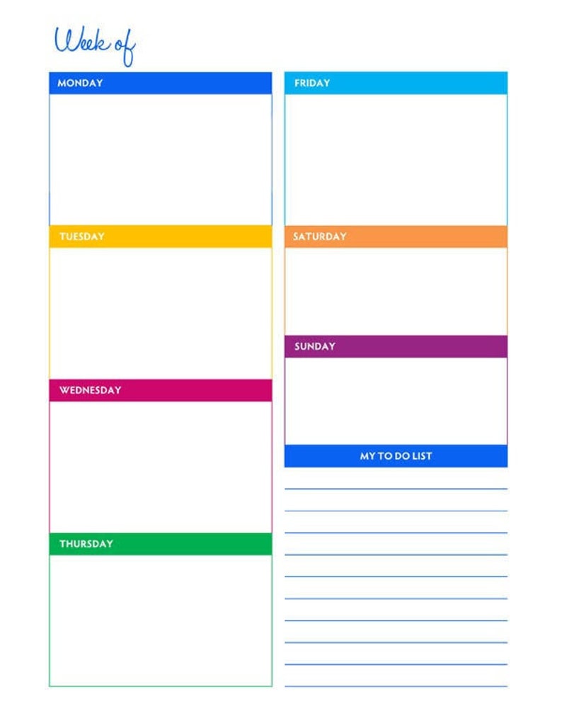 Weekly Portrait Blank Calendar Planner Printable INSTANT - Etsy