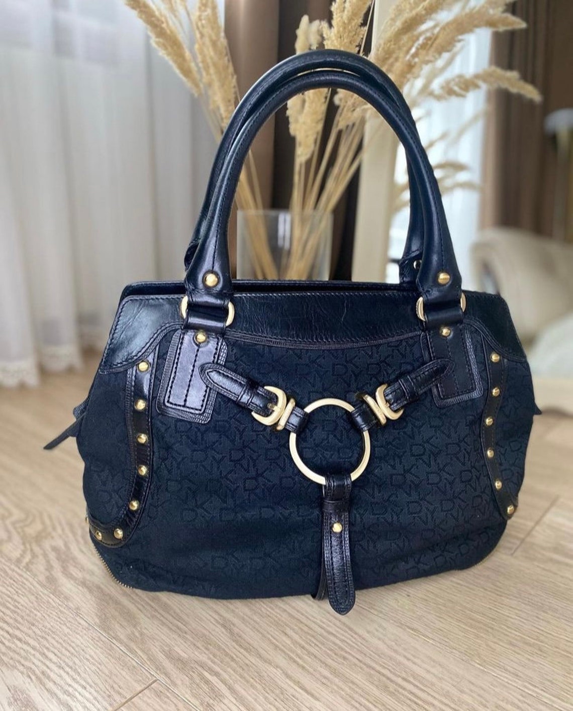 DKNY vintage navy blue leather handbag Women everyday top Etsy