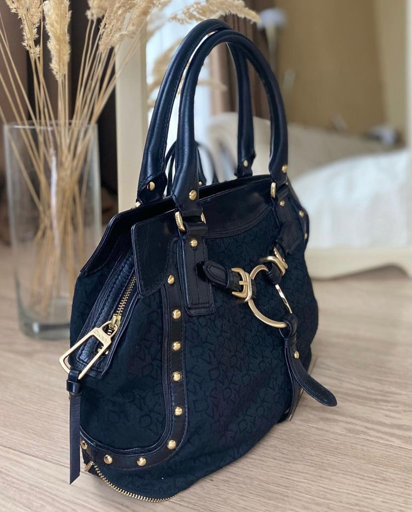 DKNY vintage navy blue leather handbag Women everyday top Etsy