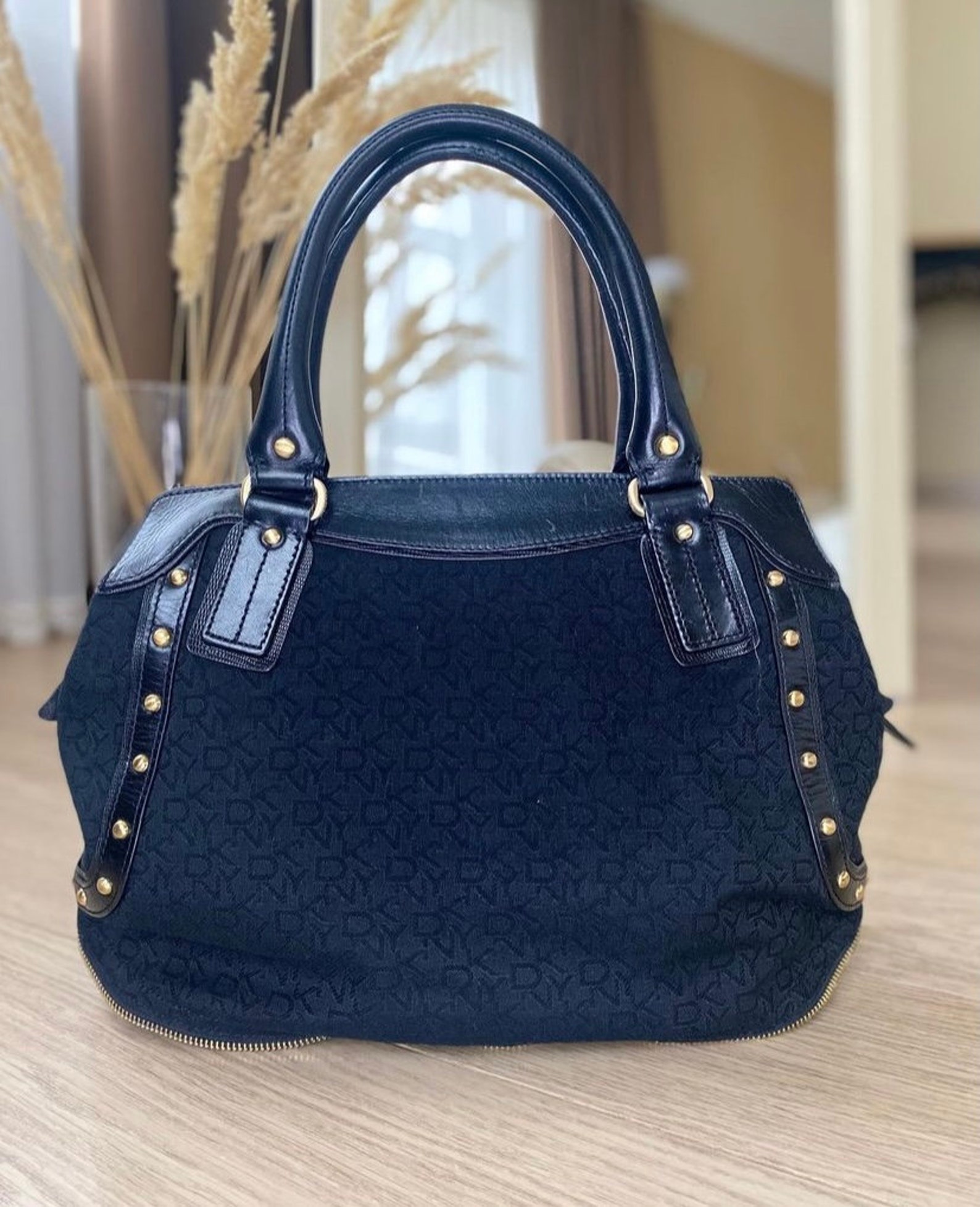 DKNY vintage navy blue leather handbag Women everyday top Etsy