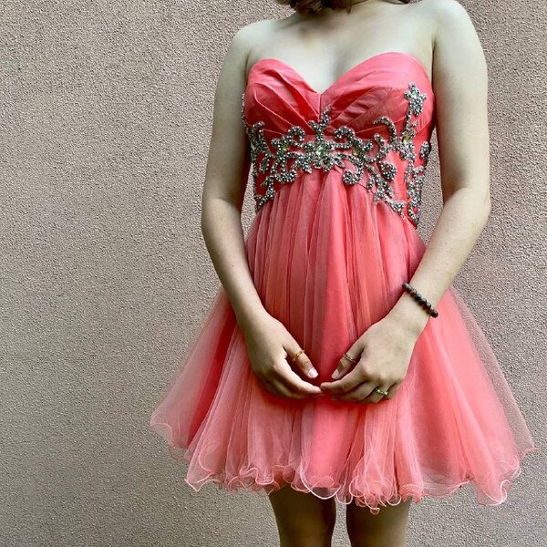 Coral Two Piece Scoop Prom Dress