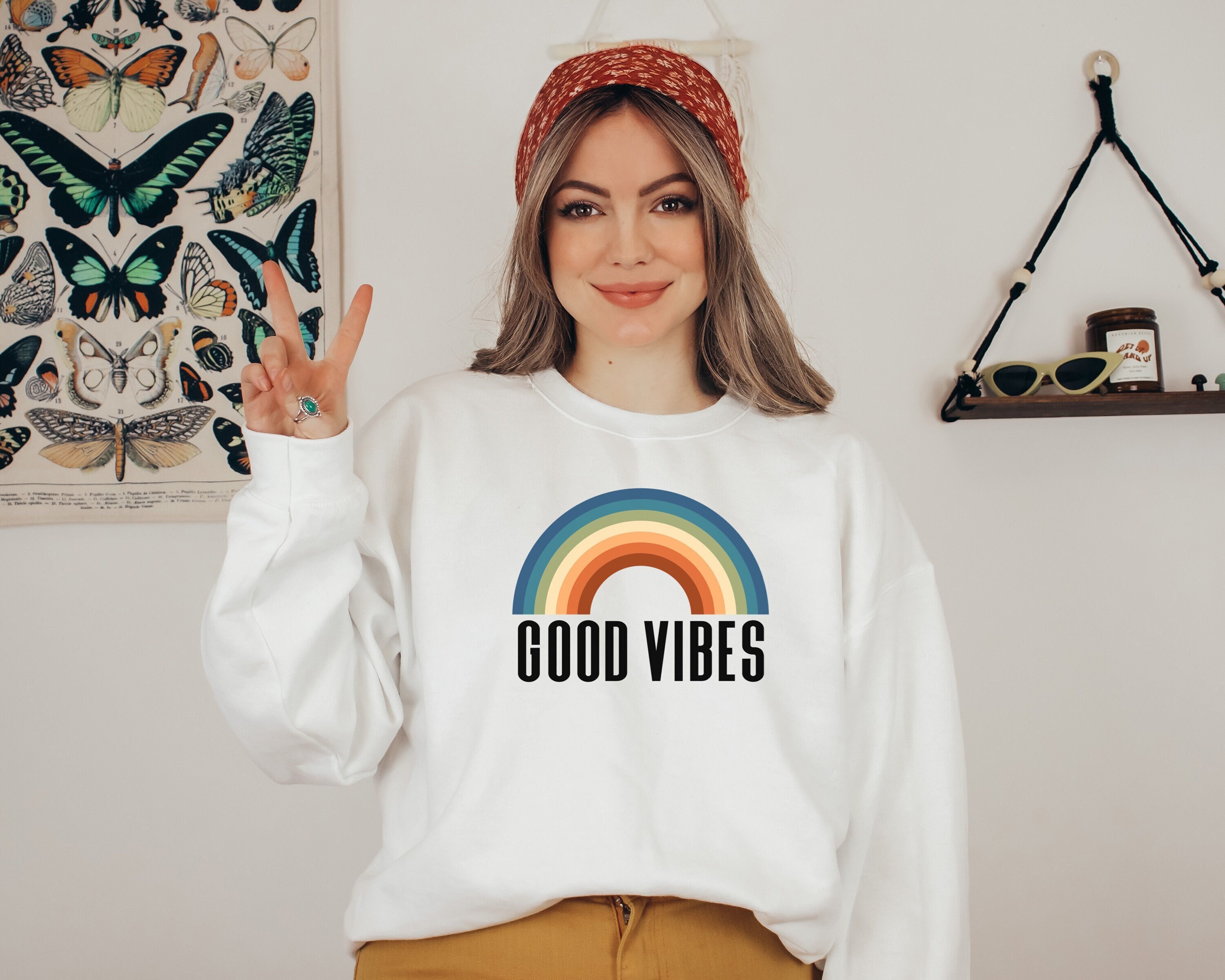 Good vibes sweatshirt rainbow Clearance