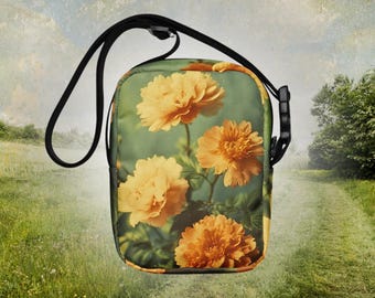 Retro Floral Canvas Crossbody Bag: Vintage Botanical Print Purse for Boho Chic Autumn Style