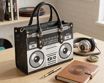 Bolso retro con forma de radiocasete: bolso tote estilo años 80 con diseño de casete, bolso bandolera de hip hop de la vieja escuela.