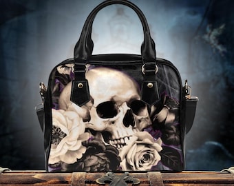 Gothic Black Roses Handbag, Dark Cottagecore Vegan Leather Cross