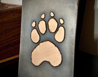 Welded paw print dog artwork • Metal TIG brazed sculpture! Great gift idea for your favorite dog lover!
