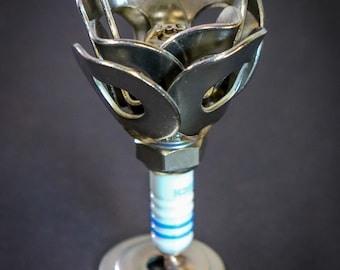 Spark plug flower • scrap metal rose welded upcycled artwork - gift for your favorite hot rod and racing fan!