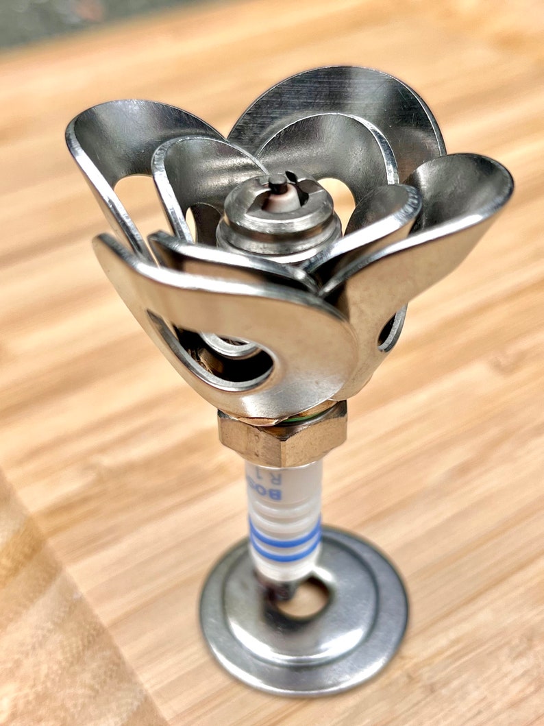 Spark Plug Rose - Scrap Metal Flower Welded Upcycled Car Parts Artwork ...