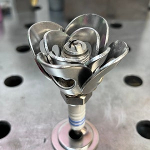 Spark Plug Rose - Scrap Metal Flower Welded Upcycled Car Parts Artwork ...