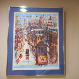 San Francisco California Street John West Serigraph Lithograph Mid Century Original Artwork  34 x 29 Framed Cable Car Art