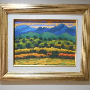 Impressionist Landscape of Mountains and Trees Original Oil Painting