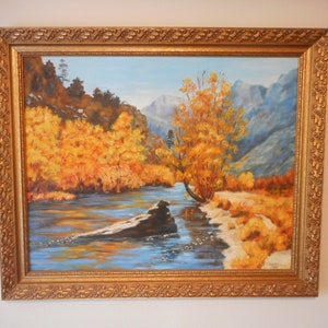 Oregon in the Fall Impressionist  Mid Century Original Oil Painting Liquid Gold Trees
