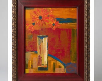 Vintage Still Life Oil Painting: Vase With Flowers Framed
