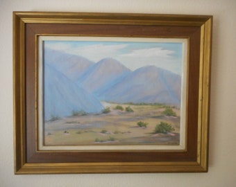 Vintage Desert Mountains Oil Painting: Mid-Century Framed Art (17x21)